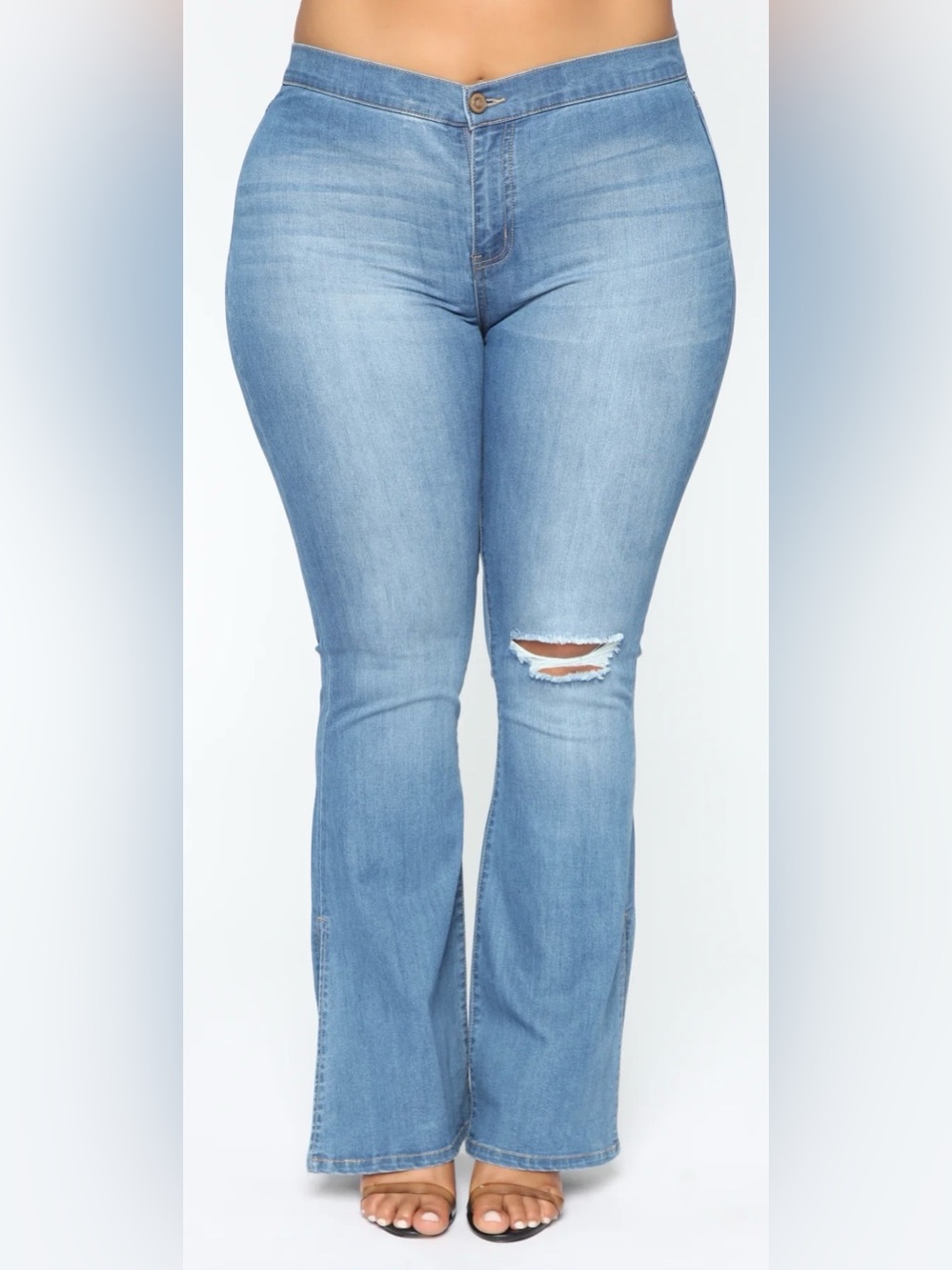 Fashion Nova Junk In The Trunk Light Wash Distressed Flare Jean Plus Size 22 NWT - Picture 3 of 16